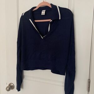 Navy Blue Sweater with White‎ Trim from Pink
